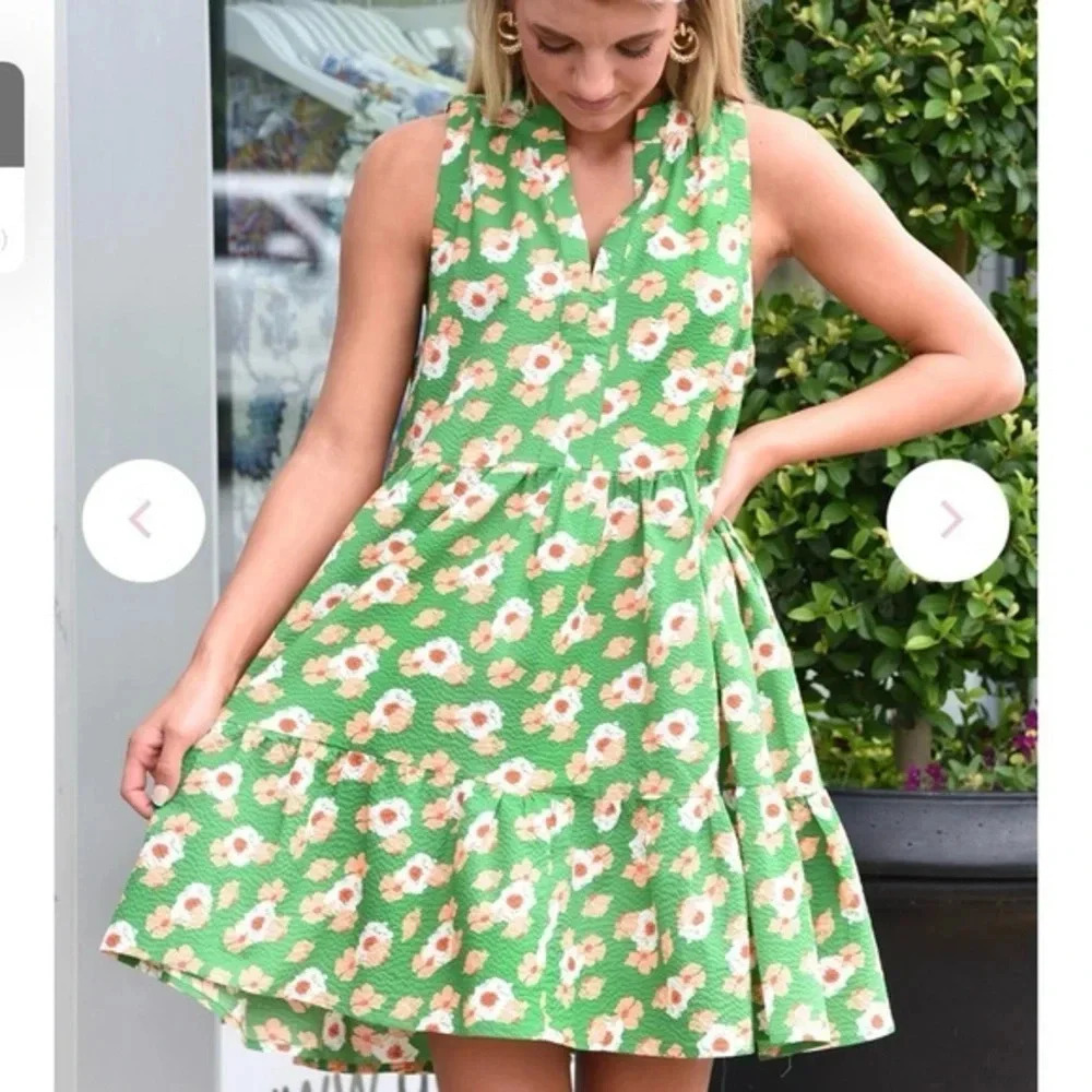 TCEC Met You In Summer Floral Mini Dress Green